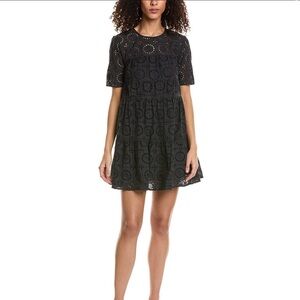 NWOT $398 STAUD Hyacinth Mini Dress black eyelet tiered ruffle cap sleeve lace